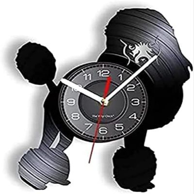 Wall Clock Battery Operated Silent Non-Ticking 12 Inch Poodle Silhouette Vinyl Record Wall Clock Animal Home Decor Dog Pet Disc Craft Silent Clock Poodle Owner Gift