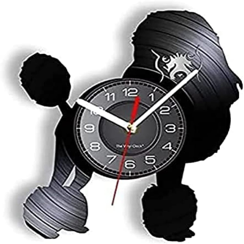 Wall Clock Battery Operated Silent Non-Ticking 12 Inch Poodle Silhouette Vinyl Record Wall Clock Animal Home Decor Dog Pet Disc Craft Silent Clock Poodle Owner Gift
