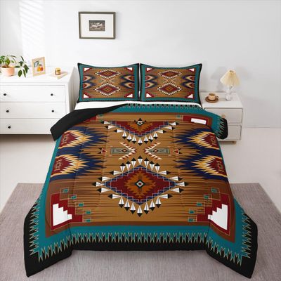 Erosebridal Bohemian Decor Bedding Set, Southwestern Native American Comforter Set Boho Aztec Exotic Quilted Duvet Vintage Rustic Farmhouse Duvet Insert Country Western Room Decor, Twin Size