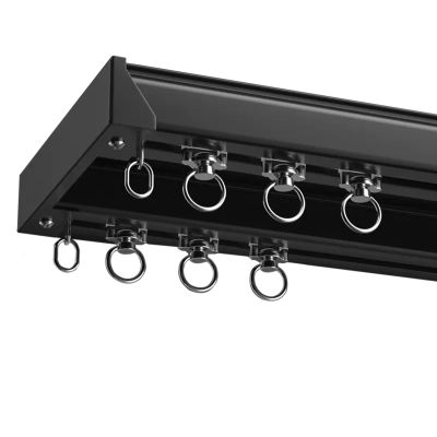 ZAQYCM Sliding Room Dividers Rod Ceiling Mounted, Double Rail Curtain Rod for Sliding Glass Door/Bedroom/Blackout Curtains/Living Room, Garage Divider Curtain Rail (Color : Black, Size : 9ft/2.7m)