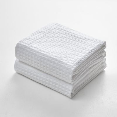 Dolce Mela Waffle Bath Towels - Luxury Sauna & Shower Towels (White) - Set of 2 - SKU: TW140-2-WH