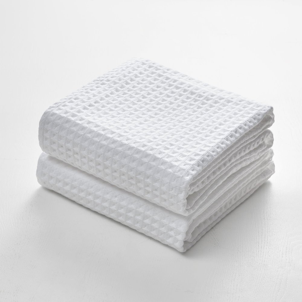 Dolce Mela Waffle Bath Towels - Luxury Sauna & Shower Towels (White) - Set of 2 - SKU: TW140-2-WH