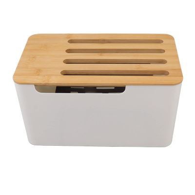 Syrisora Router Storage Box Large Space Multi Hole Bit Bamboo Cover Home WiFi Router Organizer