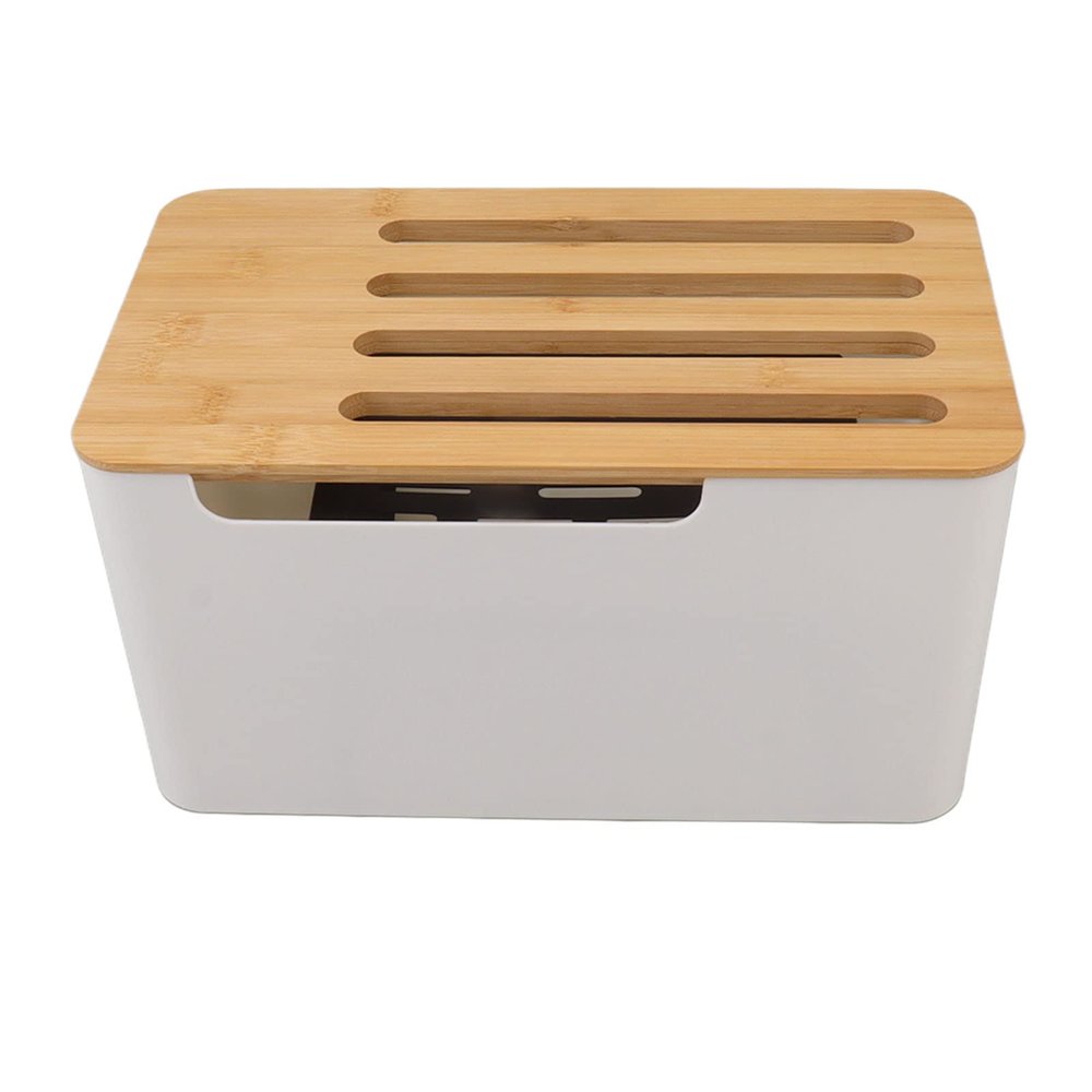 Syrisora Router Storage Box Large Space Multi Hole Bit Bamboo Cover Home WiFi Router Organizer