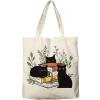 Dlzdn Black Cat Canvas Tote Bag For Women Aesthetic Cute Cat Floral Book Tote Bag Shopping Grocery Bag Beach Bag Gifts for Women Teacher Bag Reusable Grocery Bag view 1