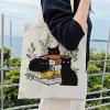 Dlzdn Black Cat Canvas Tote Bag For Women Aesthetic Cute Cat Floral Book Tote Bag Shopping Grocery Bag Beach Bag Gifts for Women Teacher Bag Reusable Grocery Bag view 2