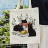Dlzdn Black Cat Canvas Tote Bag For Women Aesthetic Cute Cat Floral Book Tote Bag Shopping Grocery Bag Beach Bag Gifts for Women Teacher Bag Reusable Grocery Bag view 3