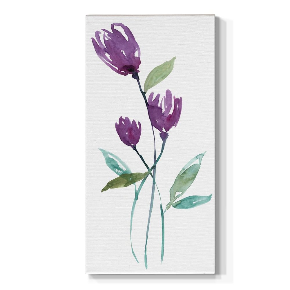 Renditions Gallery Canvas Botanical Wall Art Picture & Prints for Living Room Purple Dancing Aubergine Flowers Abstract Nature Artwork for Bedroom Office Home Decor - 20"X40" LT520