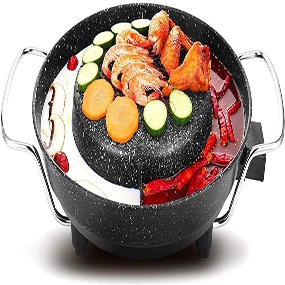 Maifanshi Electric Grill Home Smokeless Electric Pan Non-stick Barbecue Machine Roast Hot Pot One-piece Round Pot,Household Nonstick Electric Griddle