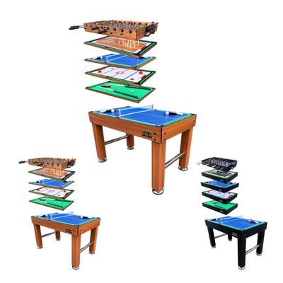 KICK Pentacle 55" 5-in-1 Multi Game Table (Brown)  Foosball, Billiards/Pool, Push Hockey, Shuffleboard & Bowling  Includes 6 Foosballs, Pool Balls, Bowling Set, Counterbalanced Men