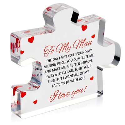 to My Man - Engraved Acrylic Block Puzzle 4.1 x 3.5 inch Gifts for Him for Husband - Fiance Birthday Gifts, Valentines Day Gift for Boyfriend - Cool Wedding Couple