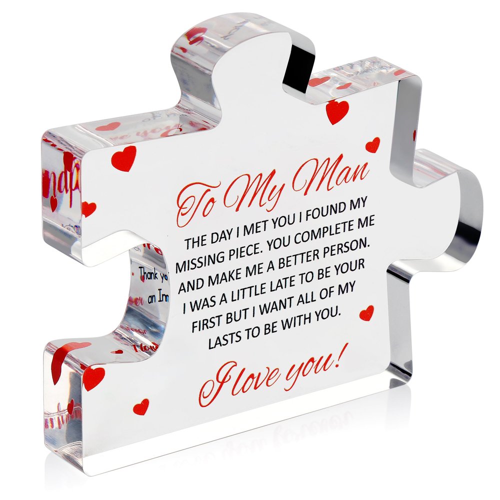 to My Man - Engraved Acrylic Block Puzzle 4.1 x 3.5 inch Gifts for Him for Husband - Fiance Birthday Gifts, Valentines Day Gift for Boyfriend - Cool Wedding Couple
