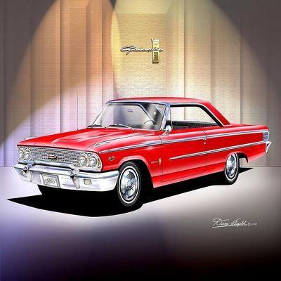 1963 Ford Galaxie 500 Fastback With Stock Hub Caps | Fine Art Prints By Danny Whitfield (20 x 24 Inches, RANGOON RED)