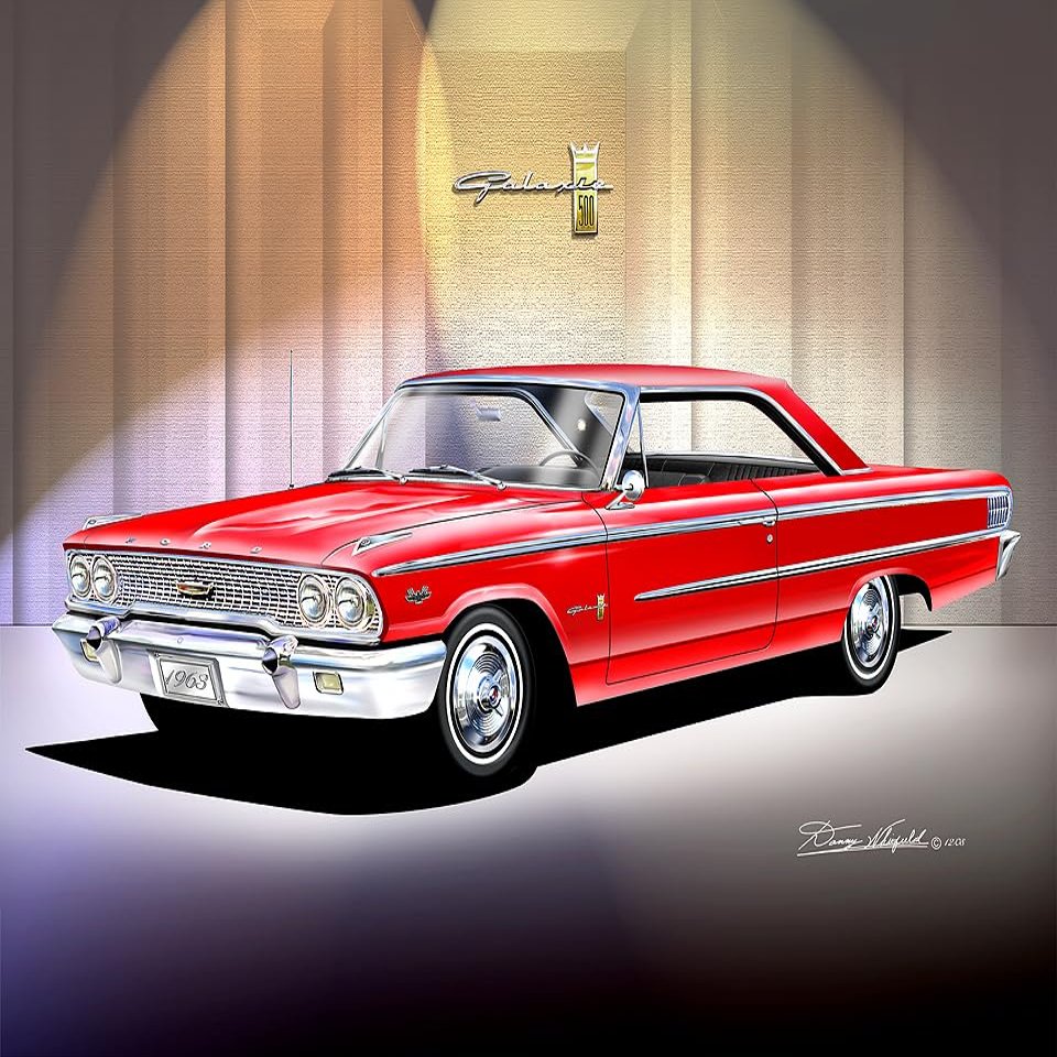 1963 Ford Galaxie 500 Fastback With Stock Hub Caps | Fine Art Prints By Danny Whitfield (20 x 24 Inches, RANGOON RED)