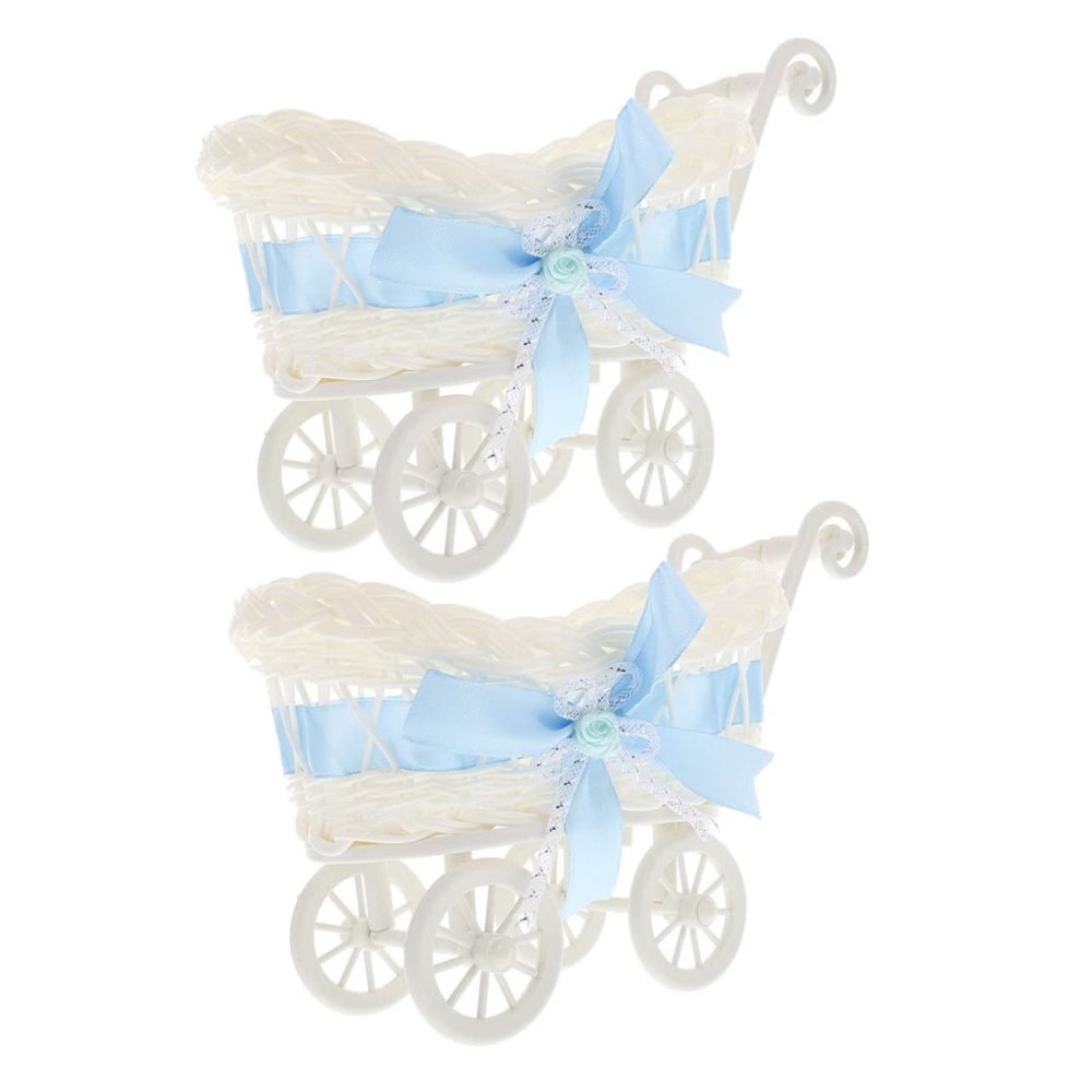 ULDIGI 2Pcs Imitation Rattan Woven Basket Cute Cart Candy Storage for Parties Showers and Decor for Treats and Toys
