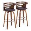 Grandview Gallery Cosini 30" Fixed Height Barstool in Walnut Wood Finish with Round Chrome Footrest - Set of 2 (Brown Faux Leather) view 1