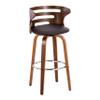 Grandview Gallery Cosini 30" Fixed Height Barstool in Walnut Wood Finish with Round Chrome Footrest - Set of 2 (Brown Faux Leather) view 3