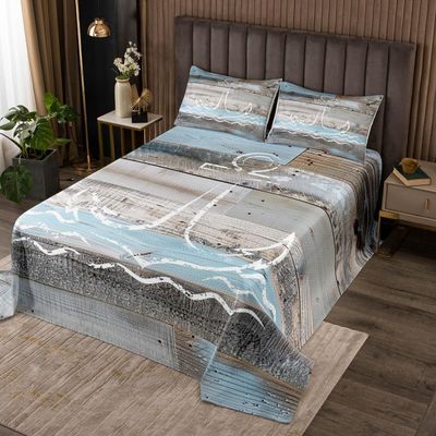 Erosebridal Nautical Anchor Bedspread King Size Stripe Quilt Set, Vintage Coverlet Set Rustic Farmhouse Lodge Cabin Bedding Set, Ocean Adventure Theme Bed Cover Sea Wave Decorations 3pcs