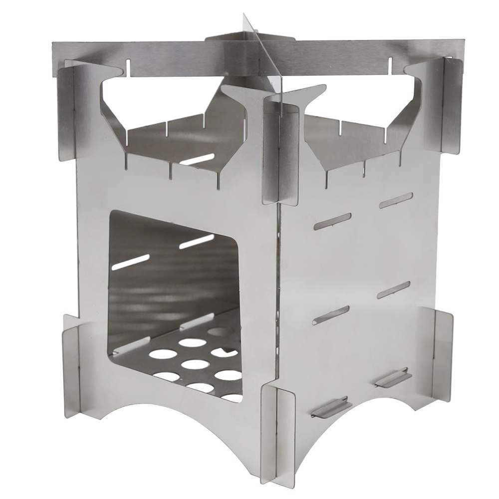 Camping Wood Stove, Portable Stainless Steel Folding Wood Burning Stove Mini Cooker Camping Backpacking Stove Folding Wood Stove for Outdoor Camping Travel Hiking Picnic, 3.9x3.9x5.0in