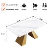 63" Modern White Marble Dining Table, Rectangular Kitchen Table with Sintered Stone Table Top and Gold Metal Base Dining Room Table for 4-6 Seats, for Office Living Room Apartment (Table Only) view 3