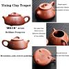 Zisha Teapot Teacup Set, 6 oz Chinese Yixing Purple Clay Tea Pot with 4 Clay Tea Cups, Hand-carved Chinese Characters Kung Fu Infuser Tea Kettle for Loose Leaf Portable Travel Tea Sets view 3