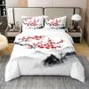 100% Cotton Japanese-Style Duvet Cover Full, Red Cherry Blossoms Printed Bedding Set for Adult Women Teen Girls, Mount Fuji Ink Painting Black White Bedroom Decor Soft Breathable Comforter Cover view 1