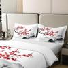 100% Cotton Japanese-Style Duvet Cover Full, Red Cherry Blossoms Printed Bedding Set for Adult Women Teen Girls, Mount Fuji Ink Painting Black White Bedroom Decor Soft Breathable Comforter Cover view 4