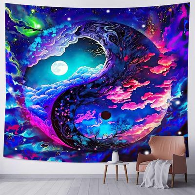 Aidatain Fantasy Colorful Sky Tapestry Moon Dazzling Nebula Yin and Yang Wall Tapestry, Large 84"x90" Flannel Fabric Art Tapestries Abstract Art Backdrop, For Living Room Bedroom Dorm GTOKAT0225
