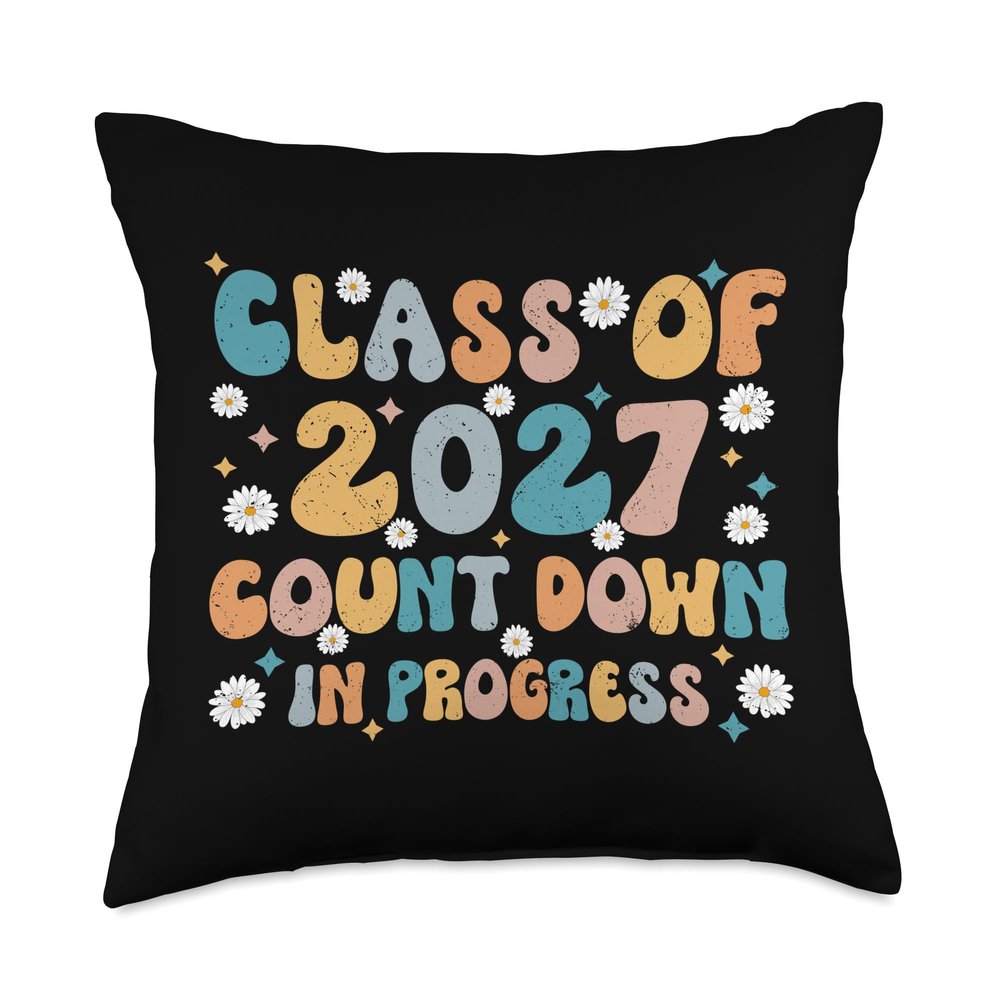 Class of 2027 Count Down Funny First Day Sophomore 27 Groovy Throw Pillow