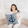 Nautical Anchor Throw Pillow Cover, Ocean Compass Pillow Cover 24x24 Inch for Sofa Bed Couch, Geometric Grid Stripes Decorative Square Pillow Case Summer Mediterranean Style, Navy Blue view 2