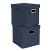Household Essentials Collapsible Cotton Blend Cube Storage Box with Lid and Metal Grommet Handle, Set of 2, Denim view 1