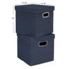Household Essentials Collapsible Cotton Blend Cube Storage Box with Lid and Metal Grommet Handle, Set of 2, Denim view 2