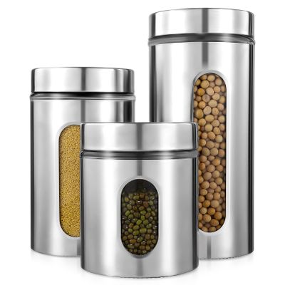 Alipis 3-piece Canister Set Large Lids Kitchen Storage Jars for Grains Beans Stainless Steel