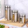 Alipis 3-piece Canister Set Large Lids Kitchen Storage Jars for Grains Beans Stainless Steel view 4