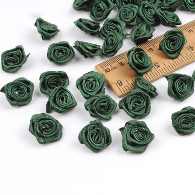 300pcs 15mm Mix Color Small Rose Flower Mini Handmade Satin Ribbon Rose Head Wedding Scrapbooking Decoration Clothes Accessories,Navy Green