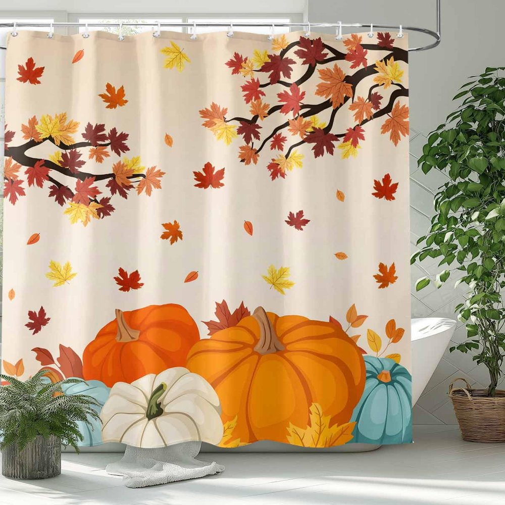 ALAGEO Fall Shower Curtain Harvest Pumpkin Shower Curtains for Bathroom Decor Fall Thanksgiving Harvest Maple Leaf Bath Curtains Sets with Hooks Polyester Fabric Waterproof Stall 36" x 72"