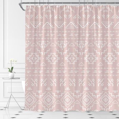 ABONAN Boho Geometric Shower Curtain Pink Modern Farmhouse Tribal Retro Western Aztec Abstract Mid Century Art Fabric Bathroom Curtains Decor Set with Hook(59" Wx70 H)