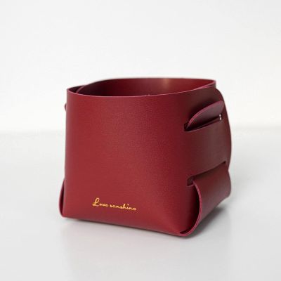 ECLAYA Storage Tray, Leather Storage Box, Sundries Storage Basket Burgundy