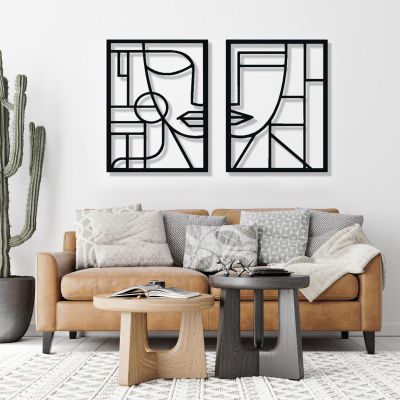 Abstract Face Metal Wall Art, Geometric Face Wall Metal Decor, Minimalist Faces Line Wall Decor for Living Room, Bedroom(Black,Overall Size:39"x26" | 100x65cm)