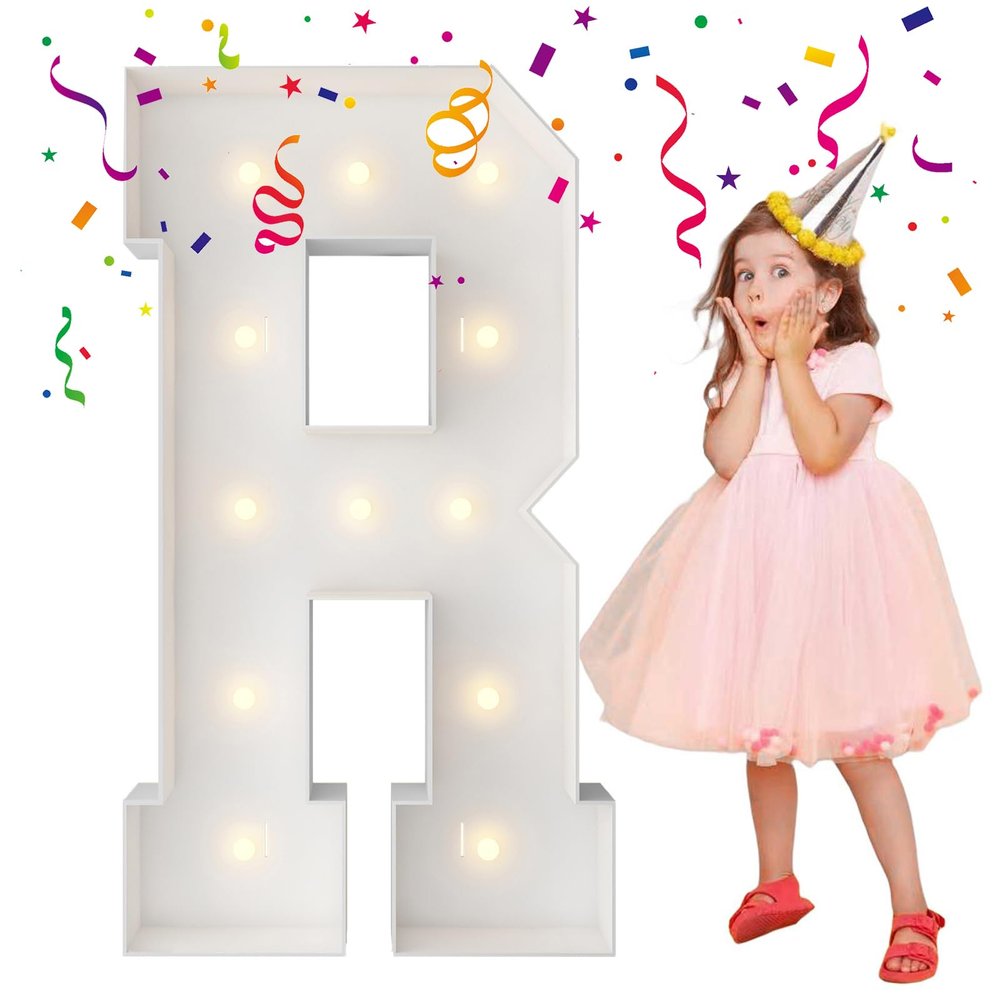 4FT Marquee Light Up Letters, Large Marquee Letters, Mosaic Balloon Frame Letters Big Letter For Engagement Wedding Decorations Birthday Party Backdrop Decor, Balloon Arch Kit Letter R