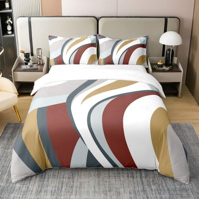 Colorful Stripes Spiral 100% Cotton Duvet Cover Watercolor Simple Style Swirls Bedding Set for Teens Adults Modern Hippie Geometric Circles Comforter Cover with 2 Pillowcases(No Comforter) Queen Size