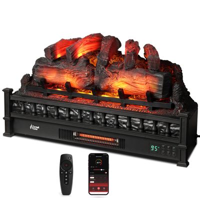TURBRO Eternal Flame 30 in. WiFi Infrared Quartz Electric Fireplace Log Heater with Sound Crackling, Realistic Pinewood Logs, Adjustable Flame Colors, Remote Control, Thermostat, Timer, EF30-PB, 1500W