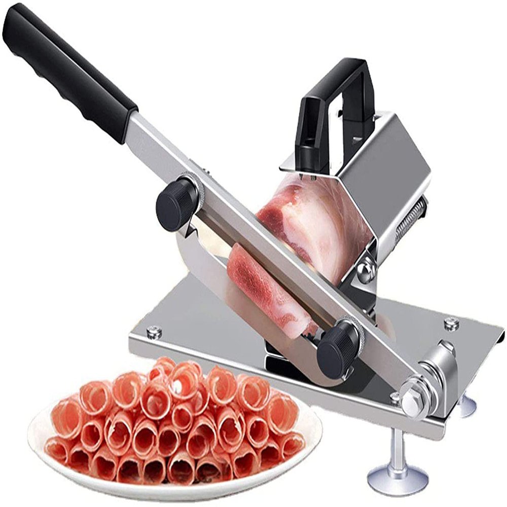 Frozen Meat Slicer, Manual Meat Slicing Machine, Beef Mutton Roll Food Slicer Stainless Steel Adjustable Thickness Freezing Meat Cutter