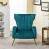 Container Furniture Direct Modern Velvet Accent Chair, Channel Tufted Bedroom, Office or Living Room Furniture with Elegant Metal Legs, 26" Wide Armchair, Blueish Green view 1