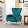 Container Furniture Direct Modern Velvet Accent Chair, Channel Tufted Bedroom, Office or Living Room Furniture with Elegant Metal Legs, 26" Wide Armchair, Blueish Green view 3