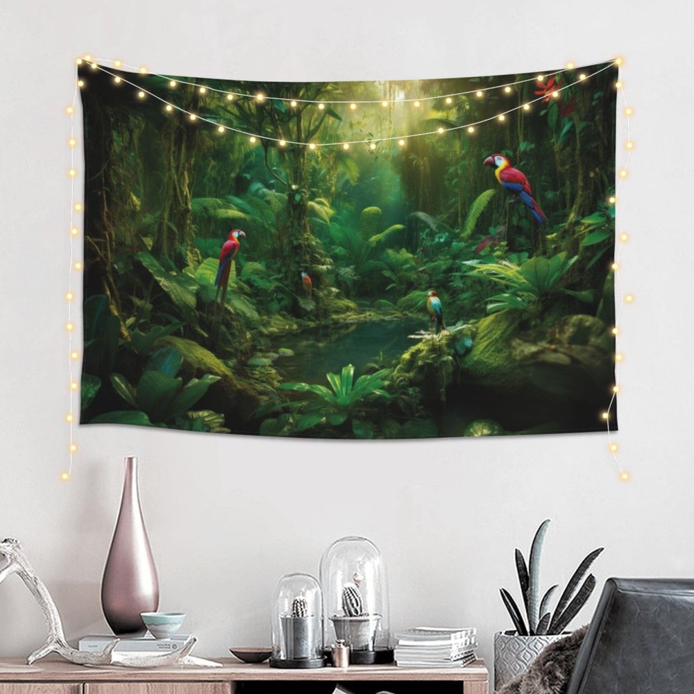 Beautiful parrot in the jungle Tapestry Psychedelic Tapestry Wall hanging Bedding Tapestry