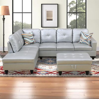 Caberryne Sectional Couch for Living Room Furniture Set Sliver White,Sectional Sofa Set L Shape Sofa and Chaise with Storage Ottoman for Living Room/ApartmentSliver White,Facing Left Chaise