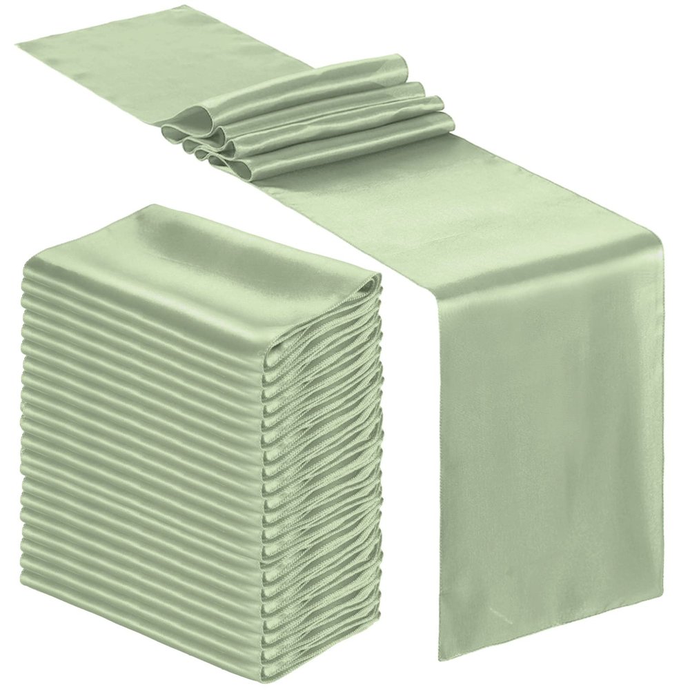 Bencailor 24 Pcs Green Satin Table Runner Bulk 12 x 108 Inches Long Table Runners Bright Smooth Fabric Tablecloth for Wedding Banquet Birthday Valentines St Patrick's Day Party Decorations