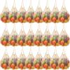 Woanger 24 Pcs Reusable Cotton Mesh Produce Shopping Bags Washable Grocery Net Portable Fruit and Vegetable Cotton String Bags Long Handle Net Tote Organizer(Short Handle) view 1