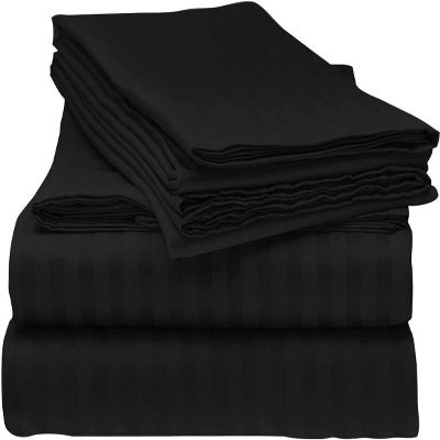 400TC Universal-AFT Berth Size 100% Egyptian Cotton Boat Sheet 4 PC Set - 15" Deep Pocket Fitted Sheet - Extra Soft & Comfy USA Boat Bedding (Black Stripe) Best Boat Bedding Gift for Boaters.